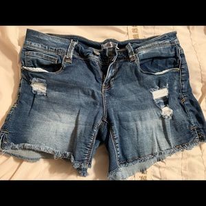 Distressed YMI blue jean shorts. Size 3.